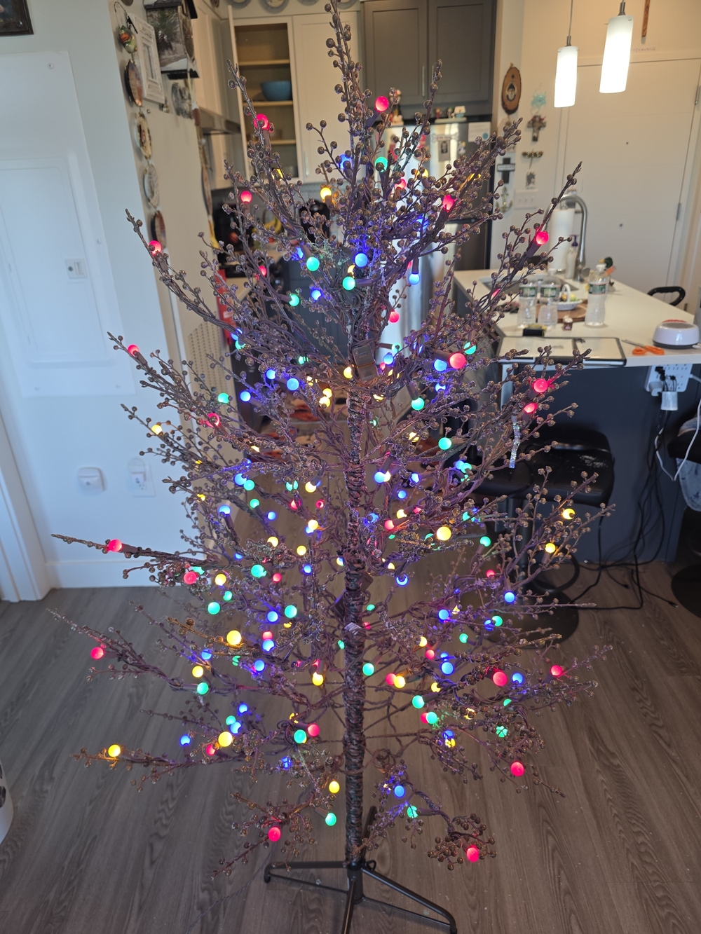 GE Ft Pre-lit artificial twig Christmas tree  multicolored LED gumball lights